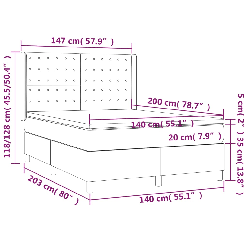 Krevet box spring s madracem LED plavi 140x200 cm od tkanine