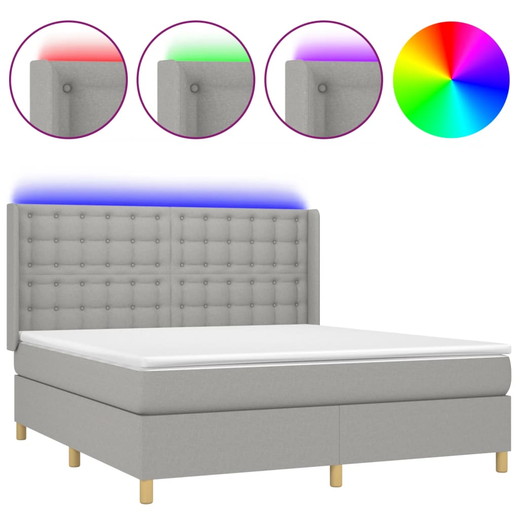Krevet box spring s madracem LED svjetlosivi 160x200 cm tkanina