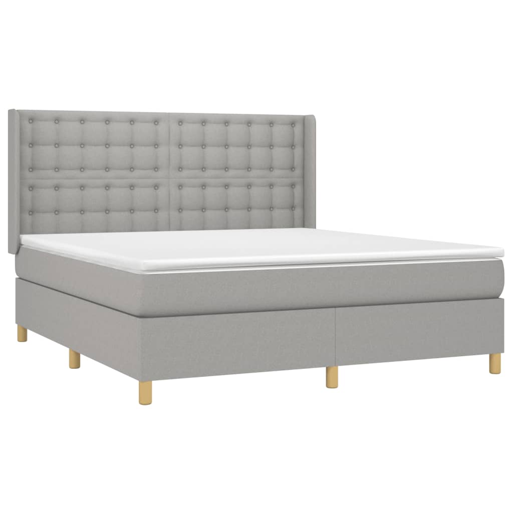 Krevet box spring s madracem LED svjetlosivi 160x200 cm tkanina