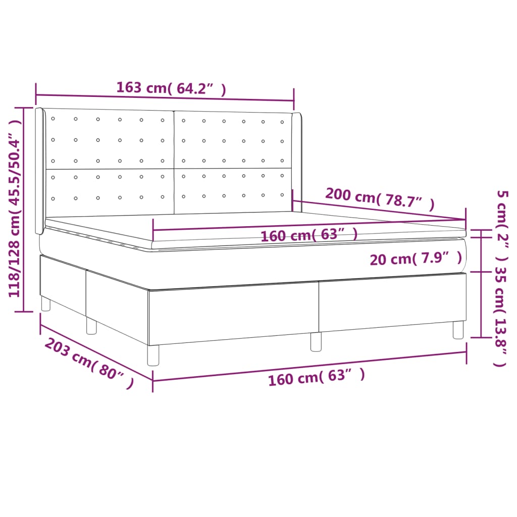Krevet box spring s madracem LED svjetlosivi 160x200 cm tkanina