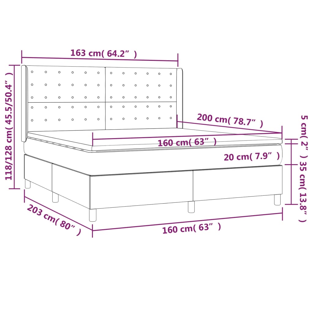 Krevet box spring s madracem LED tamnosmeđi 160x200 cm tkanina
