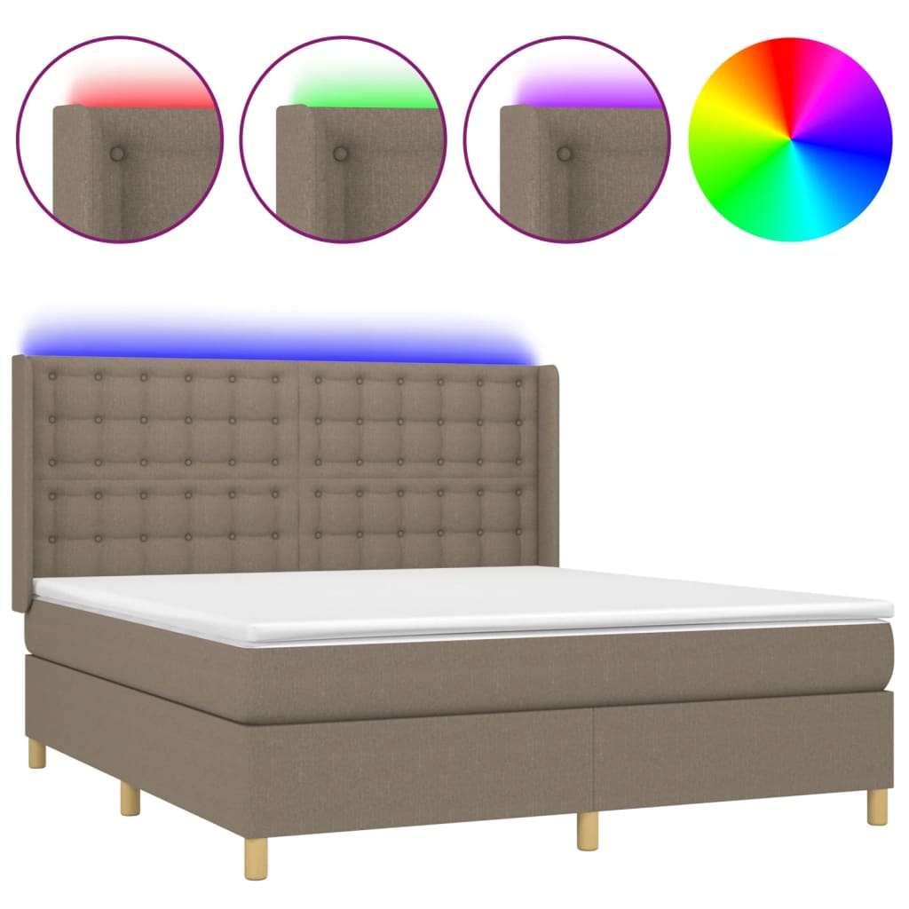 Krevet box spring s madracem LED smeđesivi 160x200 cm tkanina