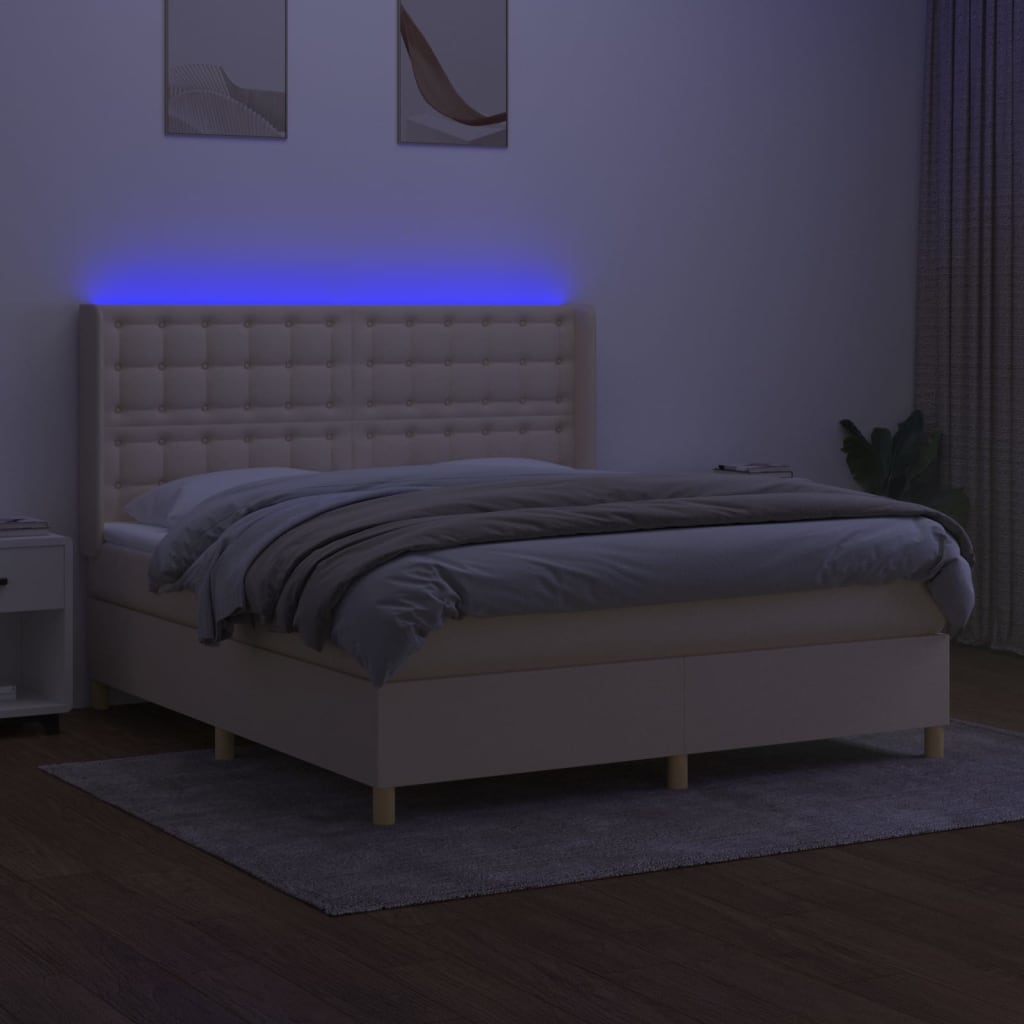 Krevet box spring s madracem LED krem 160x200 cm od tkanine