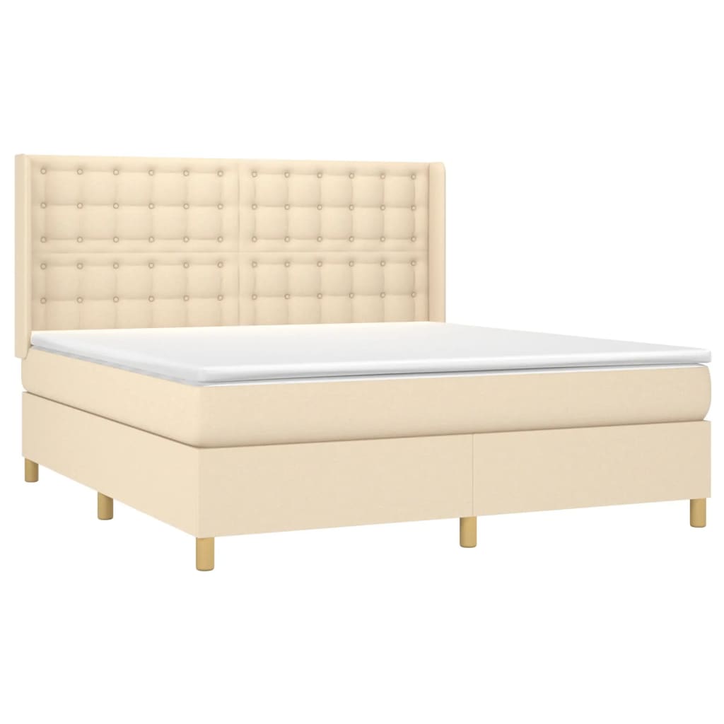 Krevet box spring s madracem LED krem 160x200 cm od tkanine