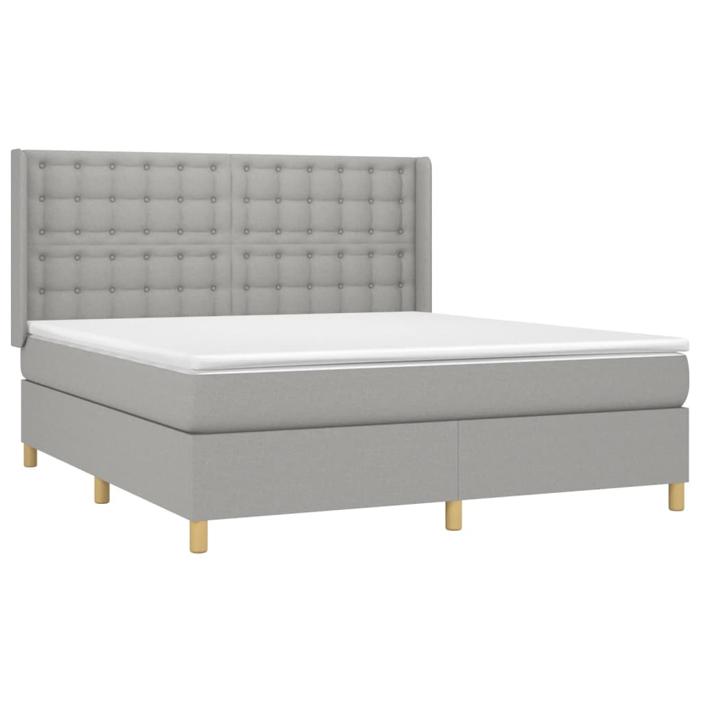 Krevet box spring s madracem LED svjetlosivi 180x200 cm tkanina
