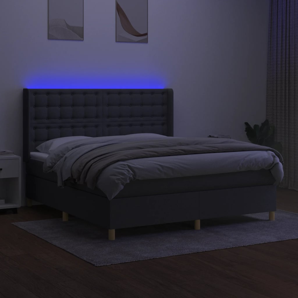 Krevet box spring s madracem LED tamnosivi 180x200 cm tkanina