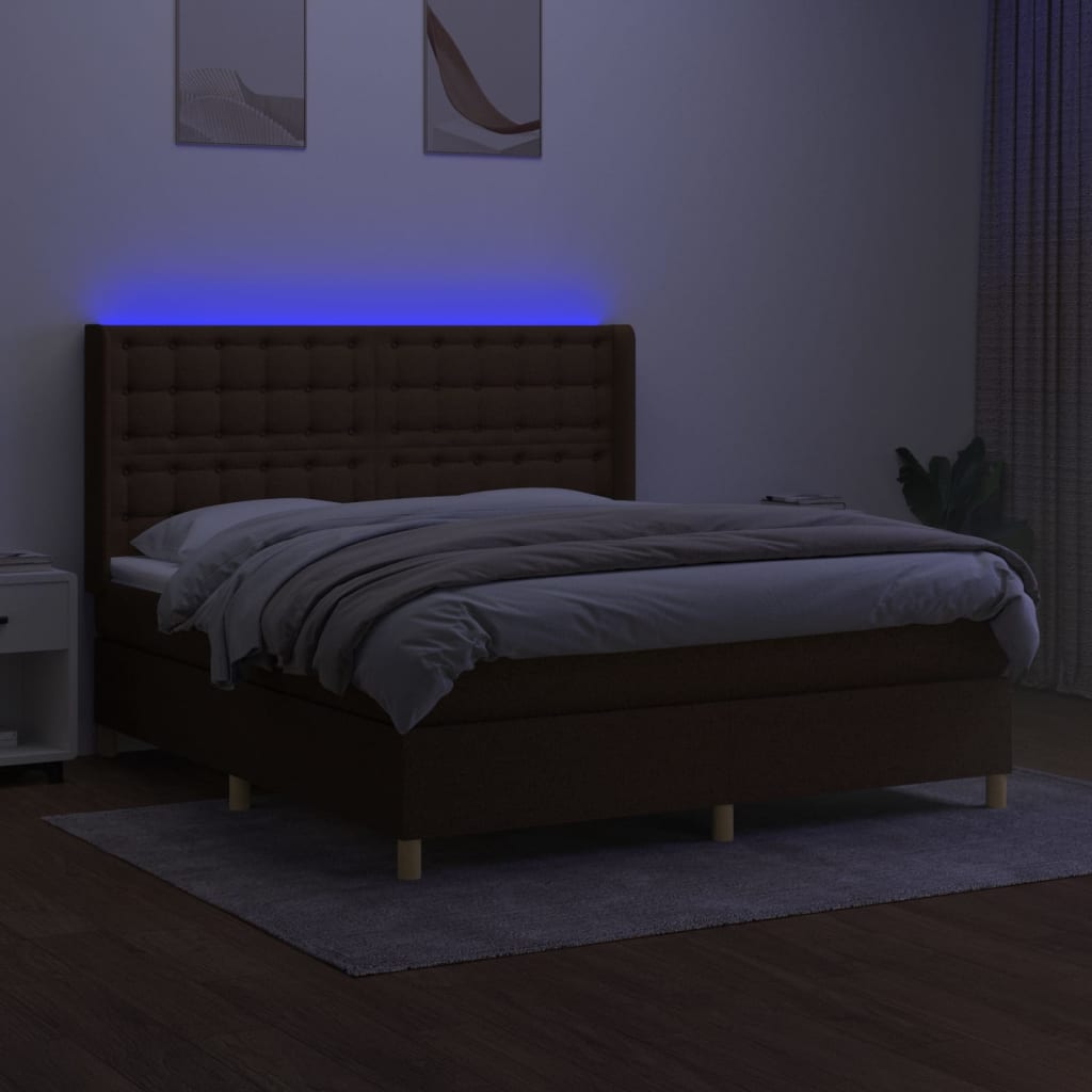 Krevet box spring s madracem LED tamnosmeđi 180x200 cm tkanina