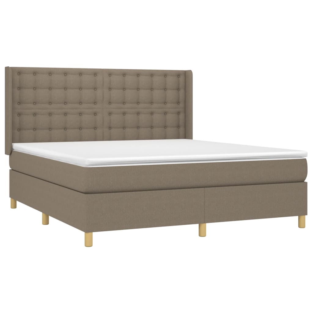 Krevet box spring s madracem LED smeđesivi 180x200 cm tkanina