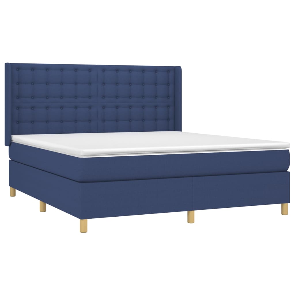 Krevet box spring s madracem LED plavi 180x200 cm od tkanine