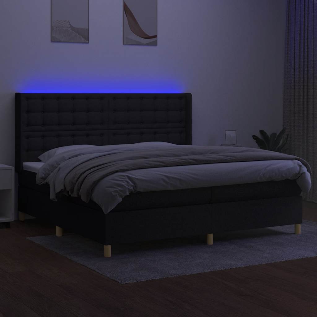 Krevet box spring s madracem LED crni 200x200 cm od tkanine