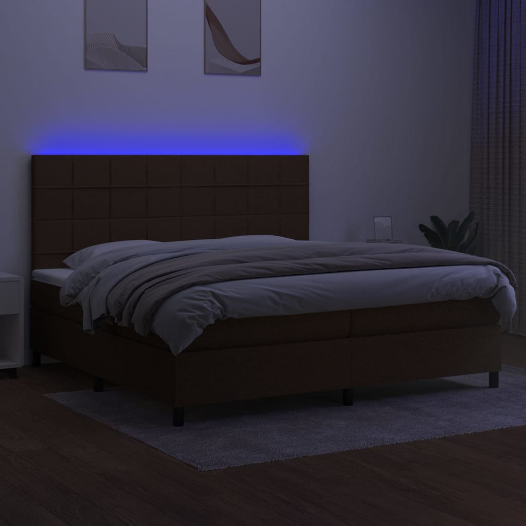 Krevet box spring s madracem LED tamnosmeđi 200x200 cm tkanina