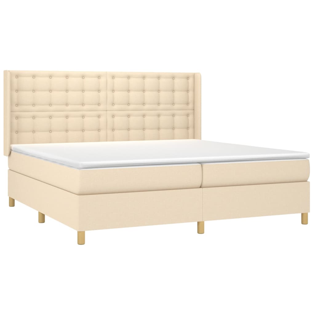 Krevet box spring s madracem LED krem 200x200 cm od tkanine