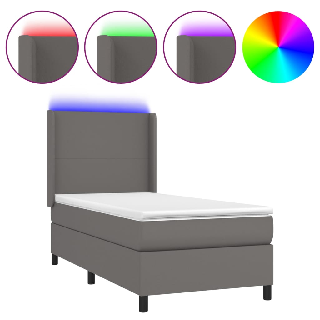 Krevet box spring s madracem LED sivi 80x200 cm od umjetne kože