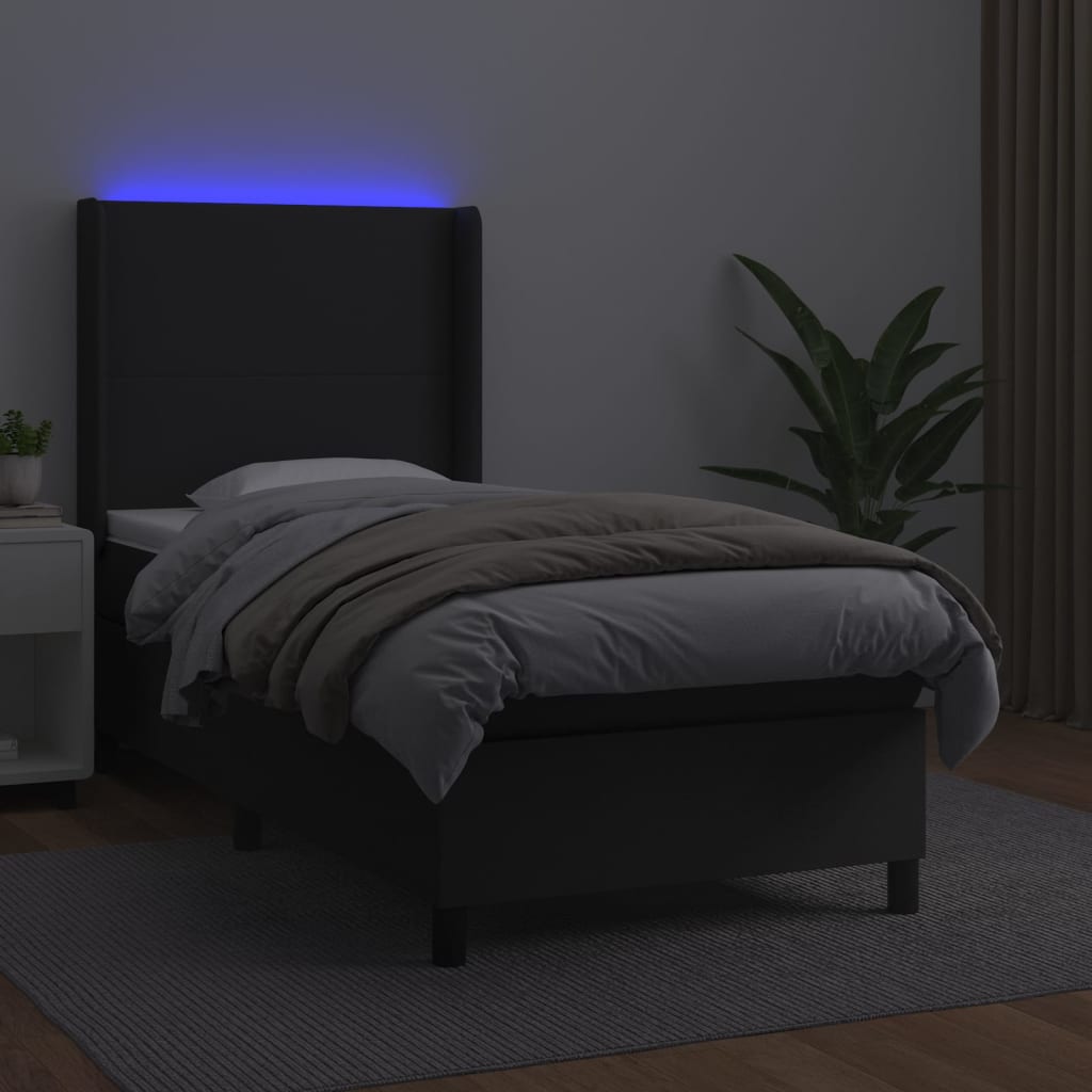 Krevet box spring s madracem LED crni 90x190 cm od umjetne kože