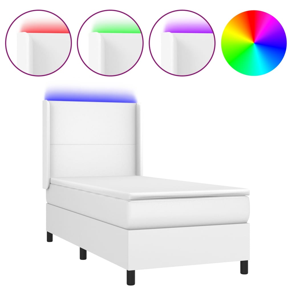Krevet box spring s madracem LED bijeli 90x190 cm umjetna koža