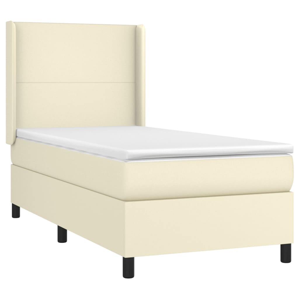 Krevet box spring s madracem LED krem 90x190 cm od umjetne kože
