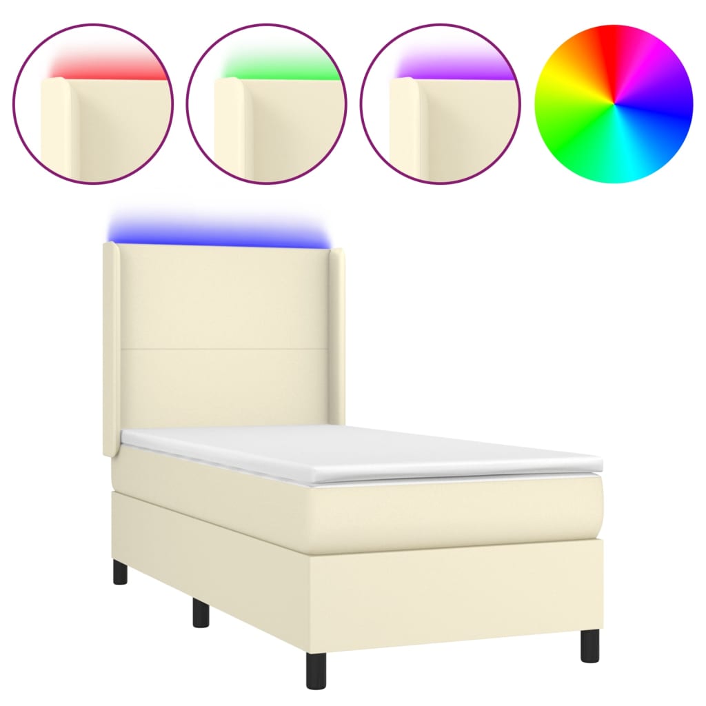 Krevet box spring s madracem LED krem 90x200 cm od umjetne kože
