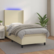 Krevet box spring s madracem LED krem 90x200 cm od umjetne kože