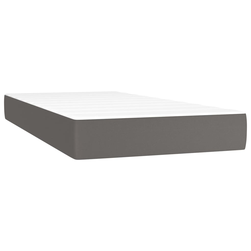 Krevet box spring s madracem LED sivi 90x200 cm od umjetne kože