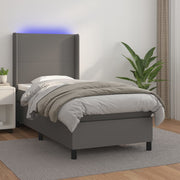 Krevet box spring s madracem LED sivi 90x200 cm od umjetne kože