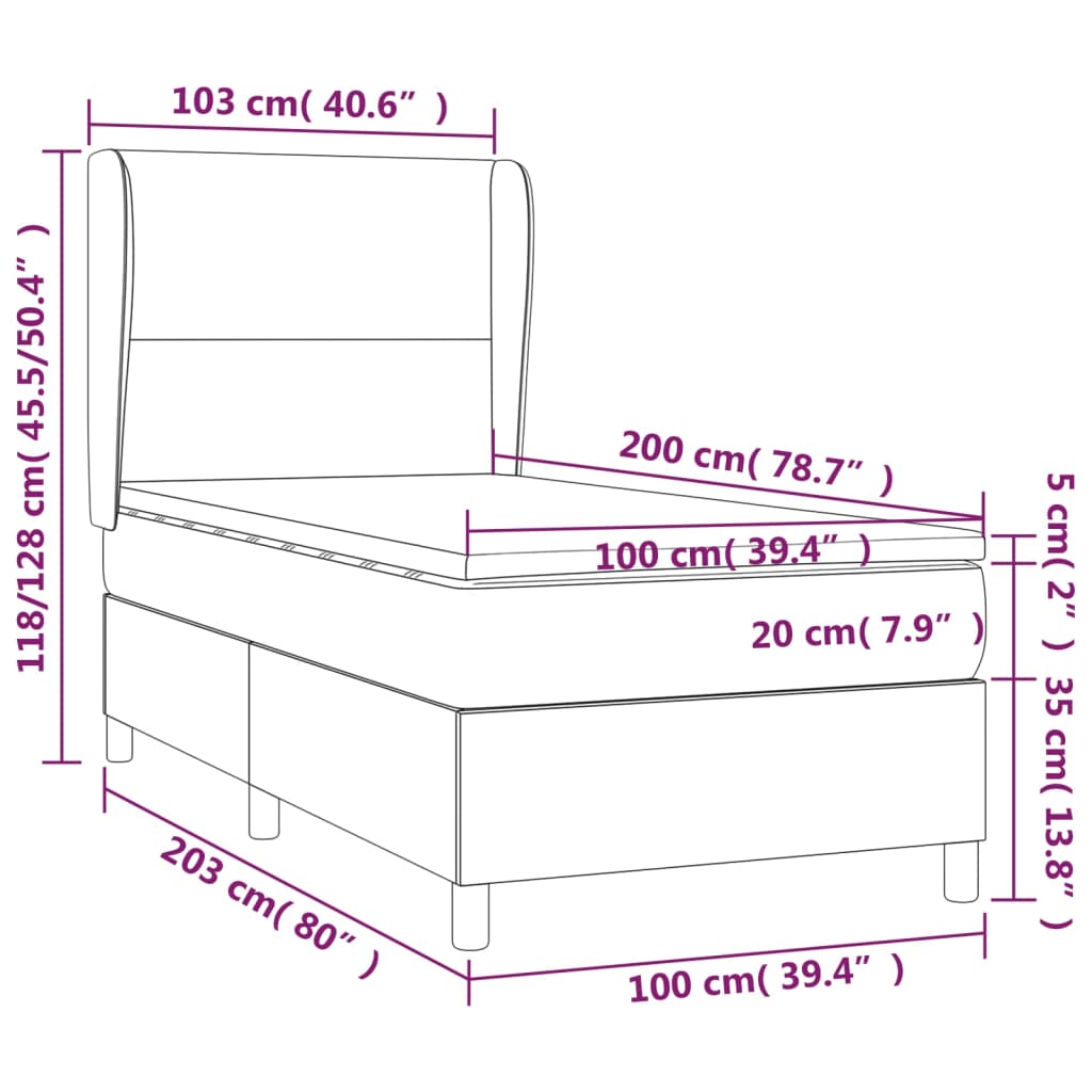 Krevet box spring s madracem LED sivi 100x200cm od umjetne kože