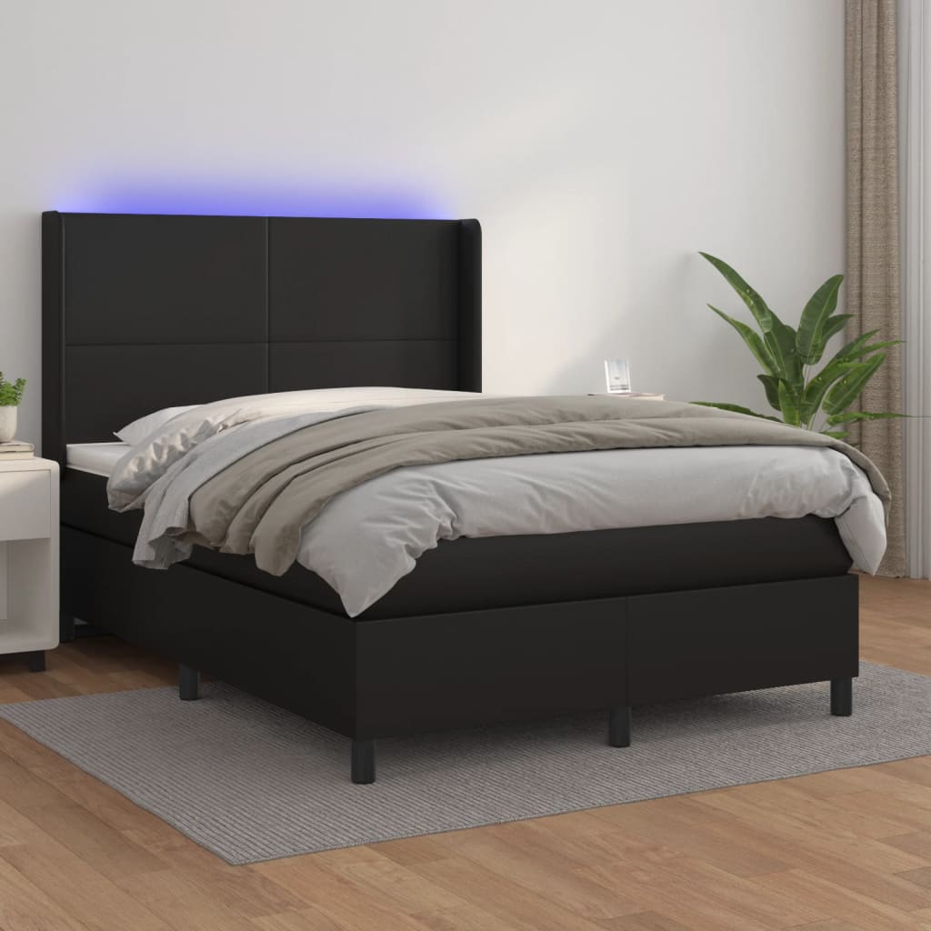 Krevet box spring s madracem LED crni 140 x 190 cm umjetna koža