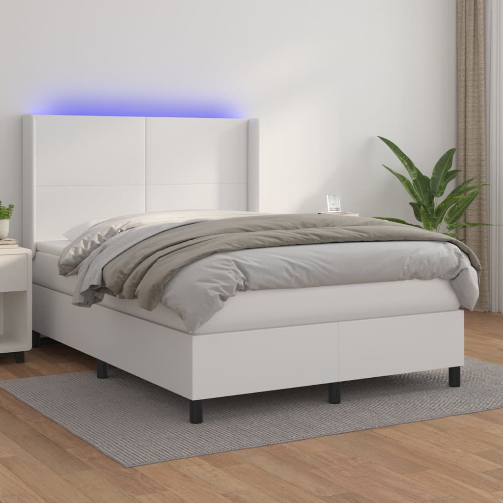 Krevet box spring s madracem LED bijeli 140x190 cm umjetna koža