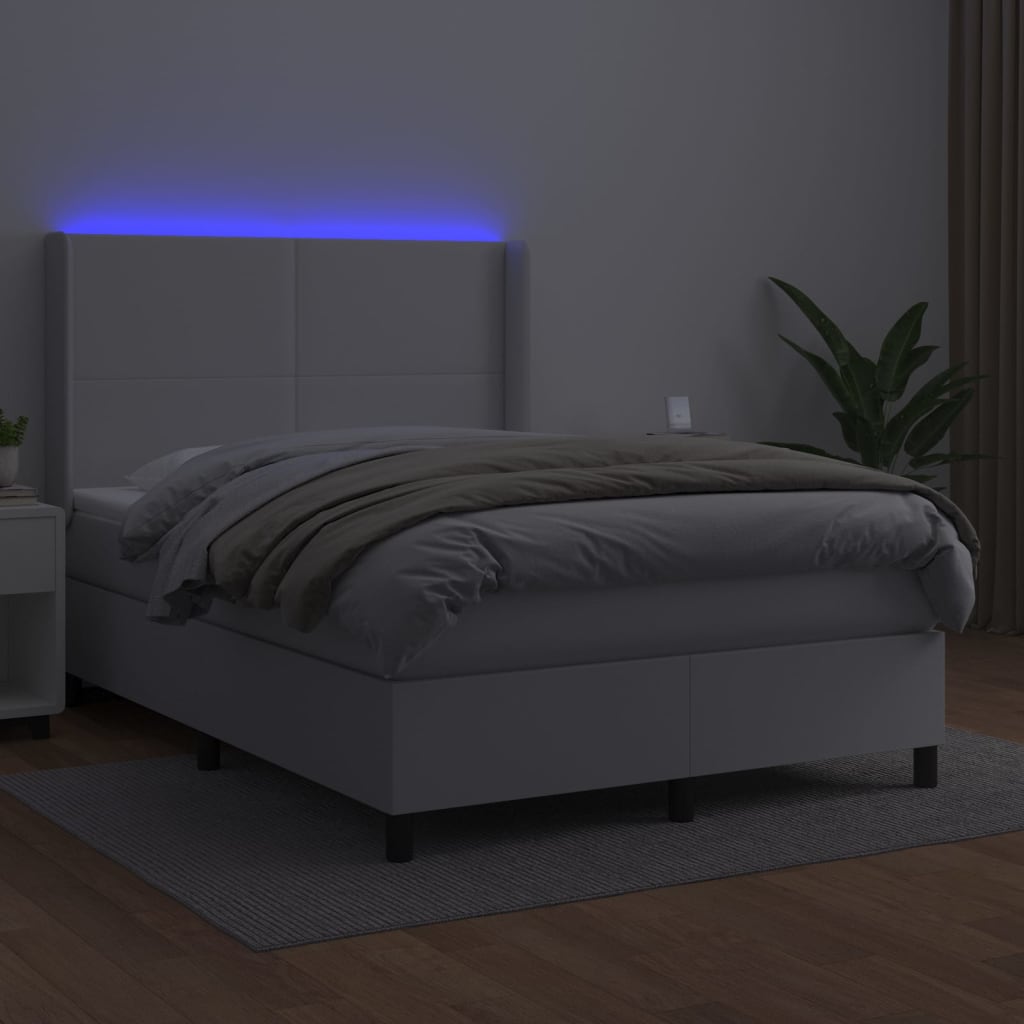 Krevet box spring s madracem LED bijeli 140x200 cm umjetna koža