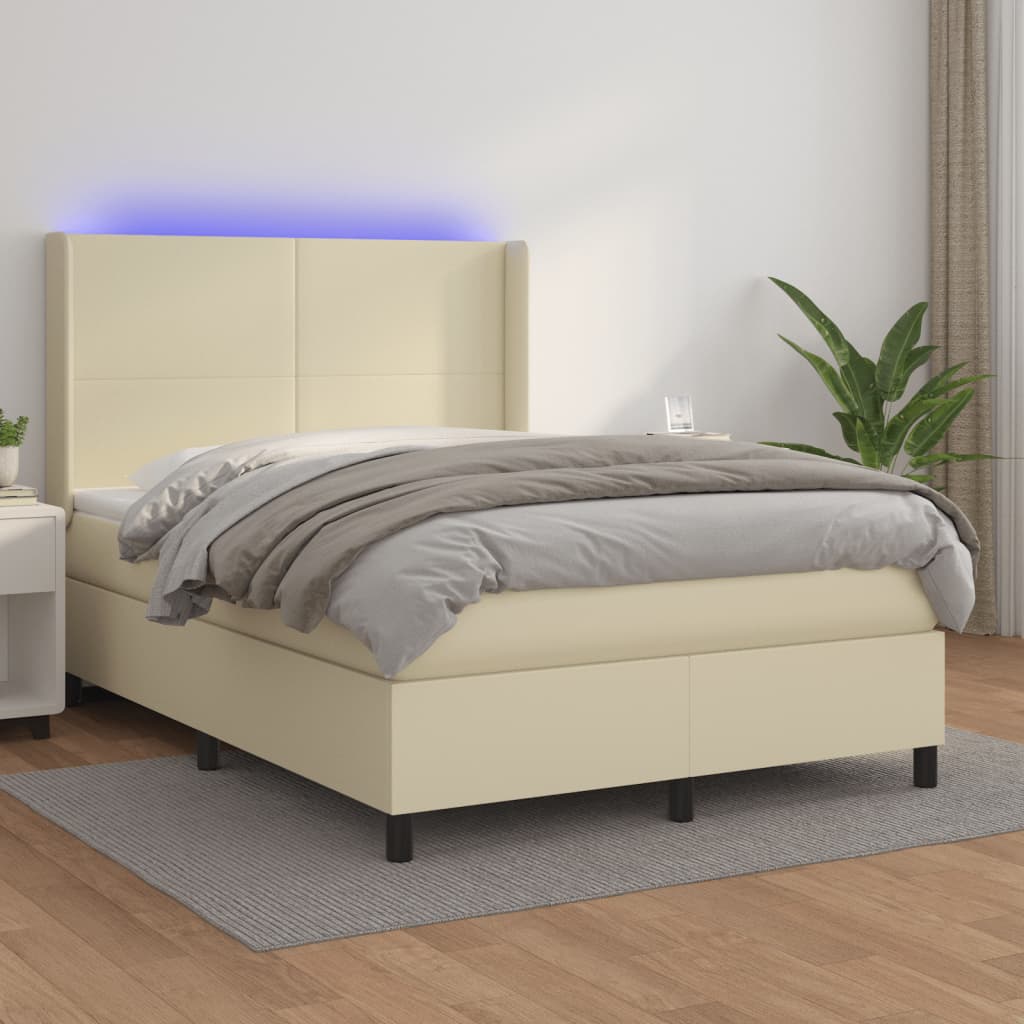 Krevet box spring s madracem LED krem 140x200cm od umjetne kože