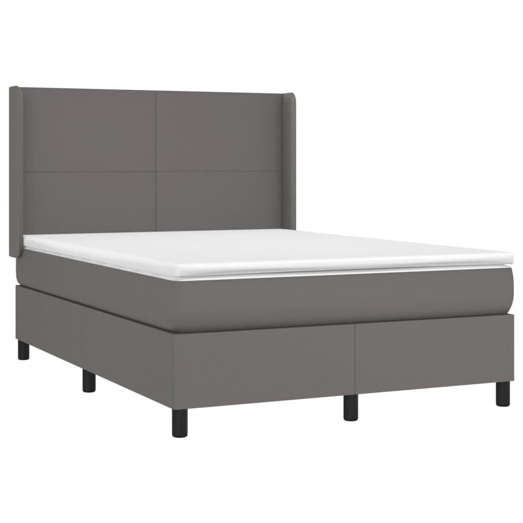 Krevet box spring s madracem LED sivi 140x200cm od umjetne kože