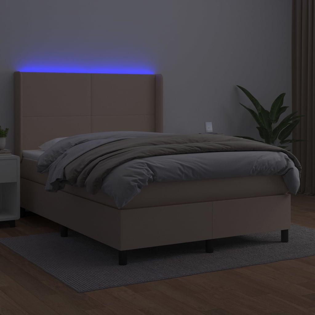 Krevet box spring madrac LED cappuccino 140x200cm umjetna koža