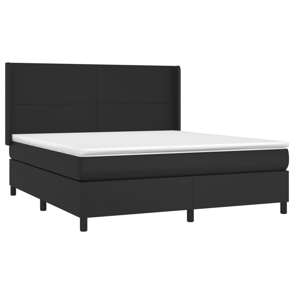 Krevet box spring s madracem LED crni 160x200cm od umjetne kože