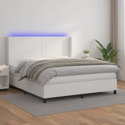 Krevet box spring s madracem LED bijeli 180x200 cm umjetna koža