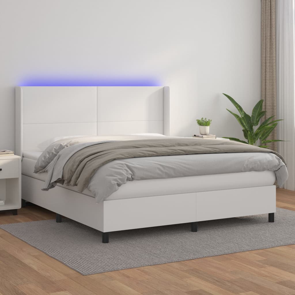 Krevet box spring s madracem LED bijeli 180x200 cm umjetna koža