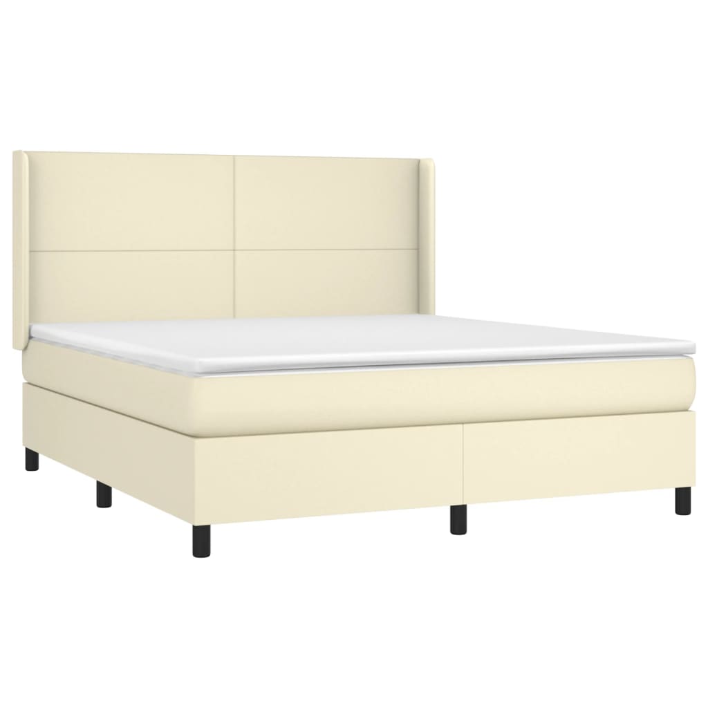 Krevet box spring s madracem LED krem 180x200cm od umjetne kože
