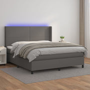Krevet box spring s madracem LED sivi 180x200cm od umjetne kože