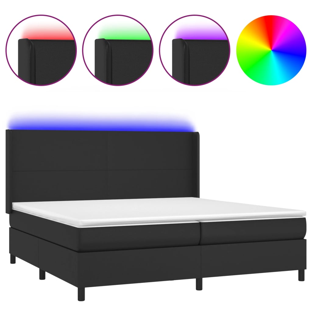 Krevet box spring s madracem LED crni 200x200cm od umjetne kože