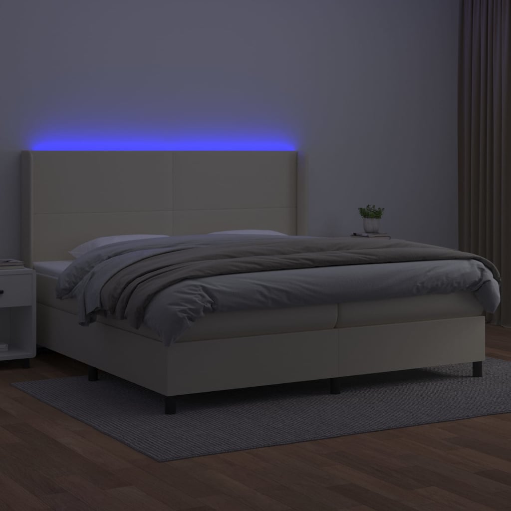 Krevet box spring s madracem LED krem 200x200cm od umjetne kože