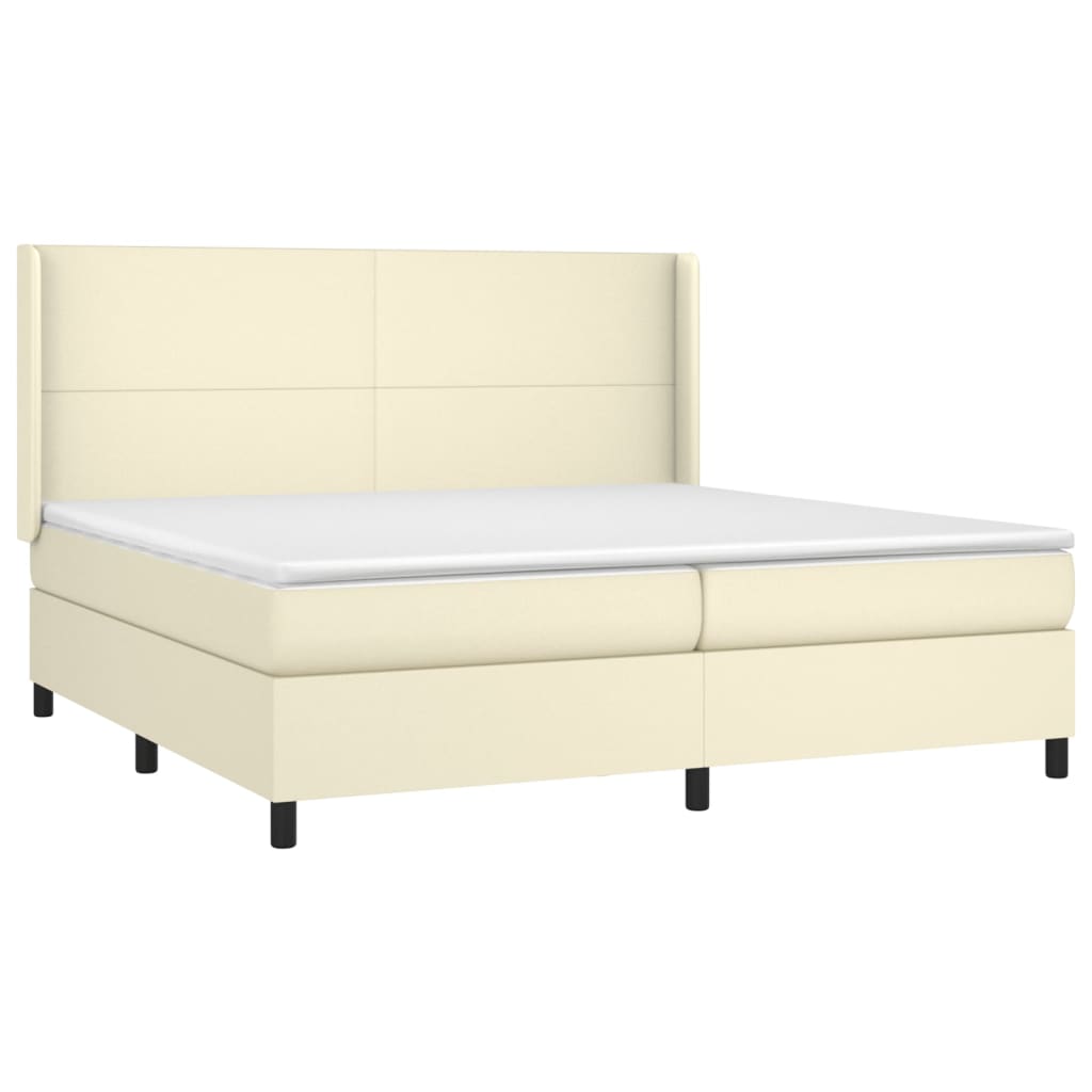Krevet box spring s madracem LED krem 200x200cm od umjetne kože