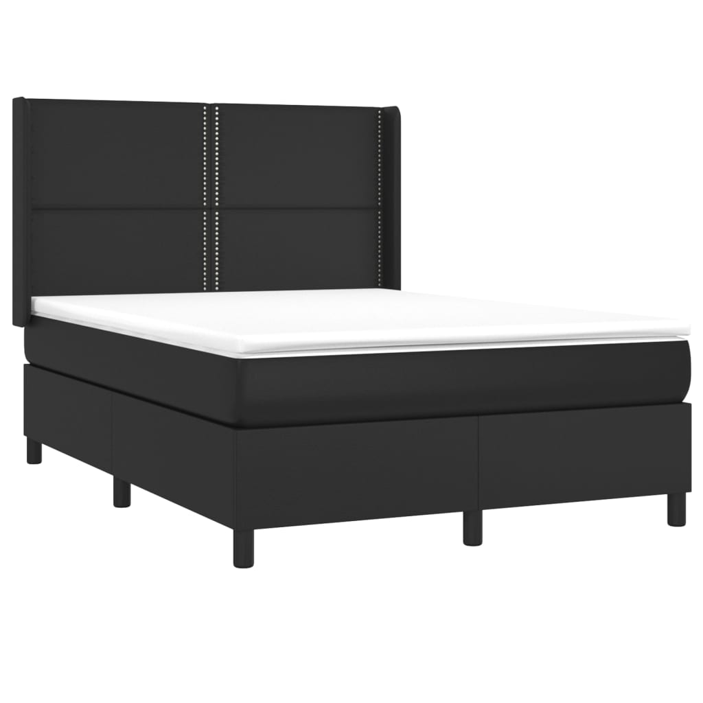 Krevet box spring s madracem LED crni 140 x 190 cm umjetna koža