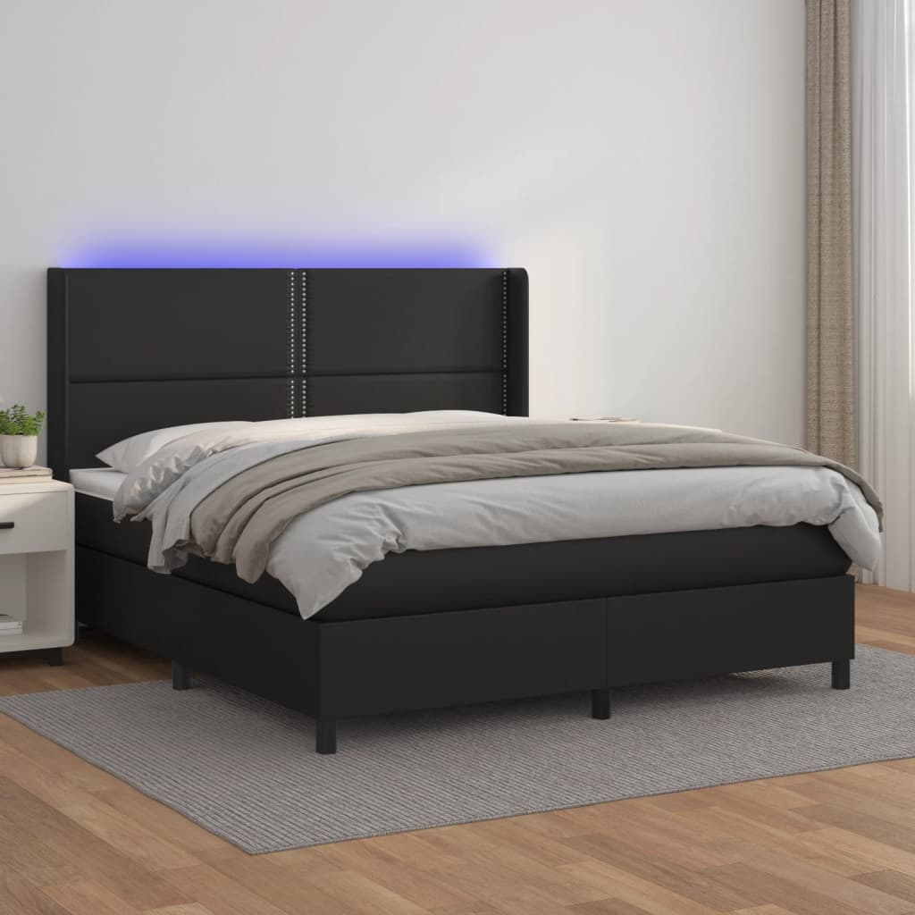 Krevet box spring s madracem LED crni 180x200cm od umjetne kože