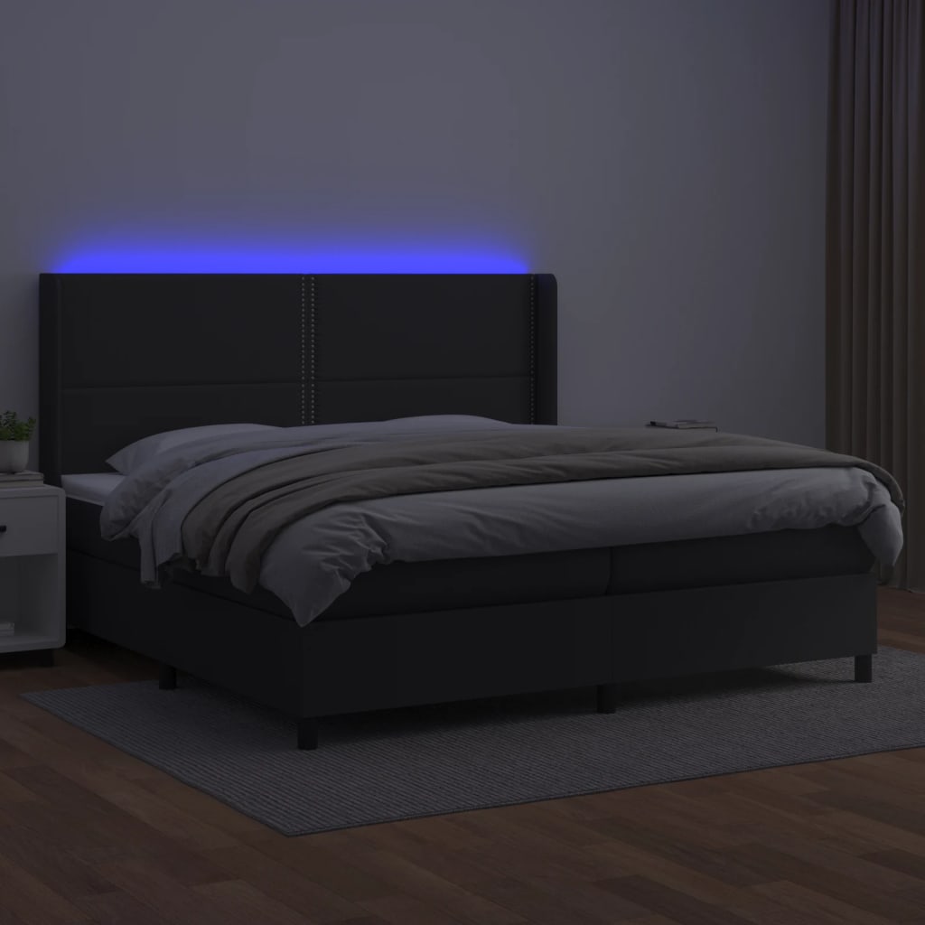 Krevet box spring s madracem LED crni 200x200cm od umjetne kože