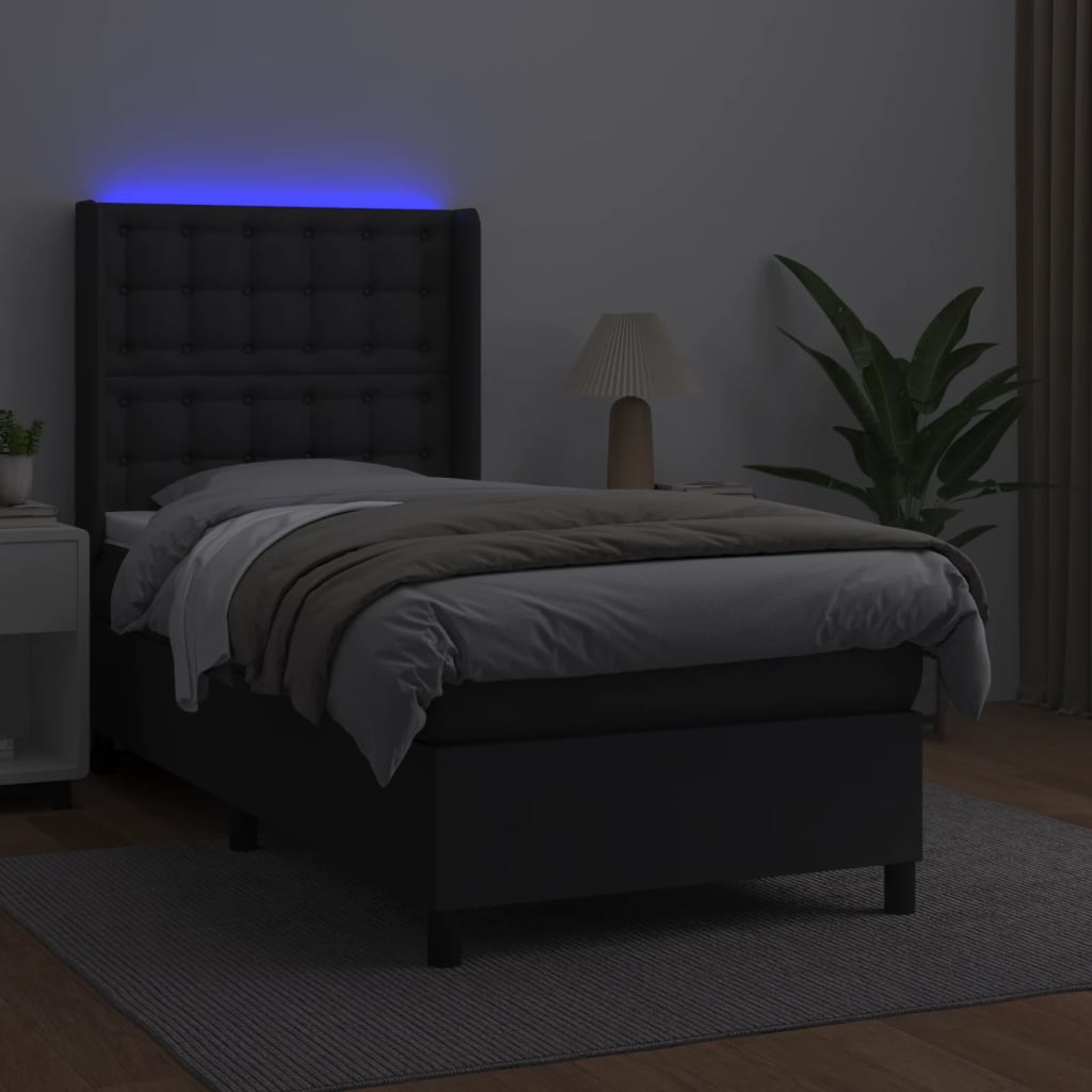 Krevet box spring s madracem LED crni 80x200 cm od umjetne kože