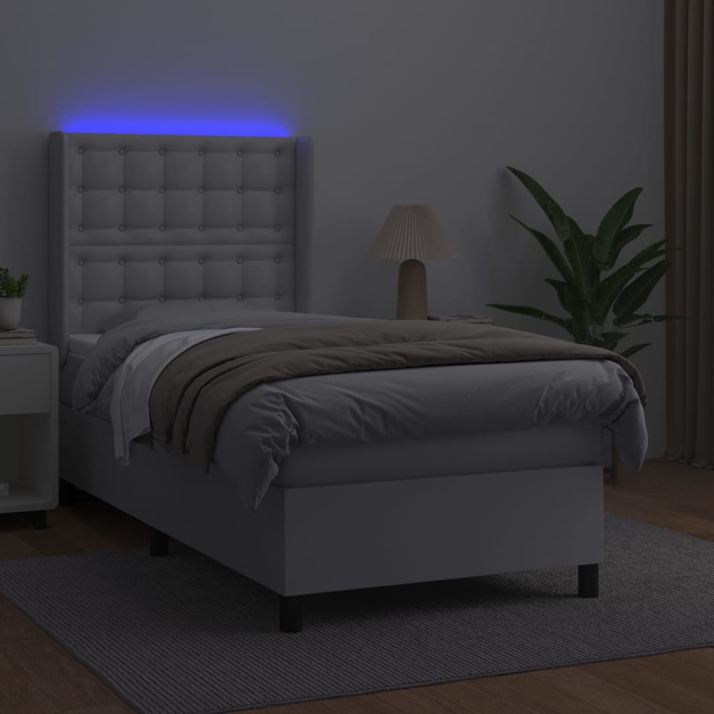 Krevet box spring s madracem LED bijeli 80x200 cm umjetna koža
