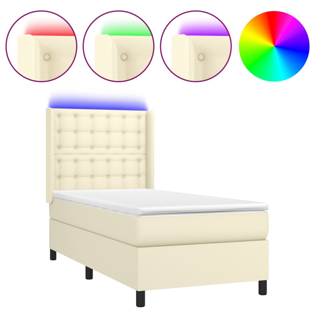 Krevet box spring s madracem LED krem 80x200 cm od umjetne kože