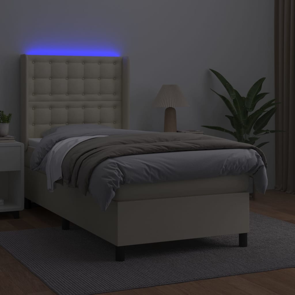 Krevet box spring s madracem LED krem 80x200 cm od umjetne kože