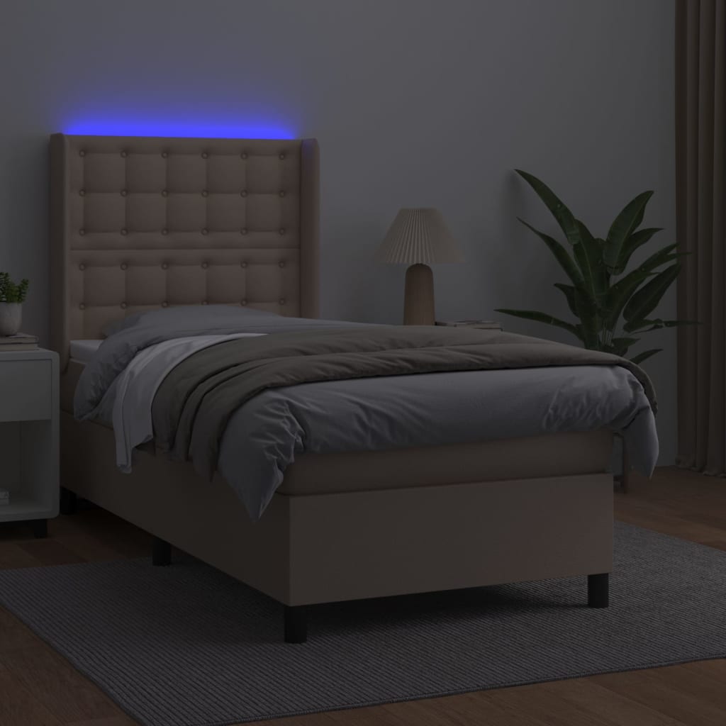 Krevet box spring i madrac LED cappuccino 80x200cm umjetna koža