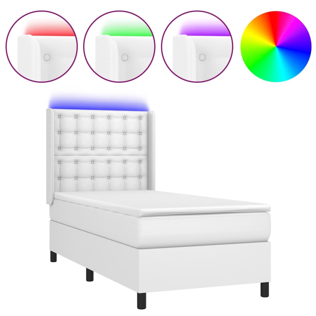 Krevet box spring s madracem LED bijeli 90x200 cm umjetna koža