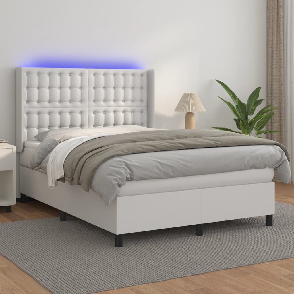 Krevet box spring s madracem LED bijeli 140x200 cm umjetna koža