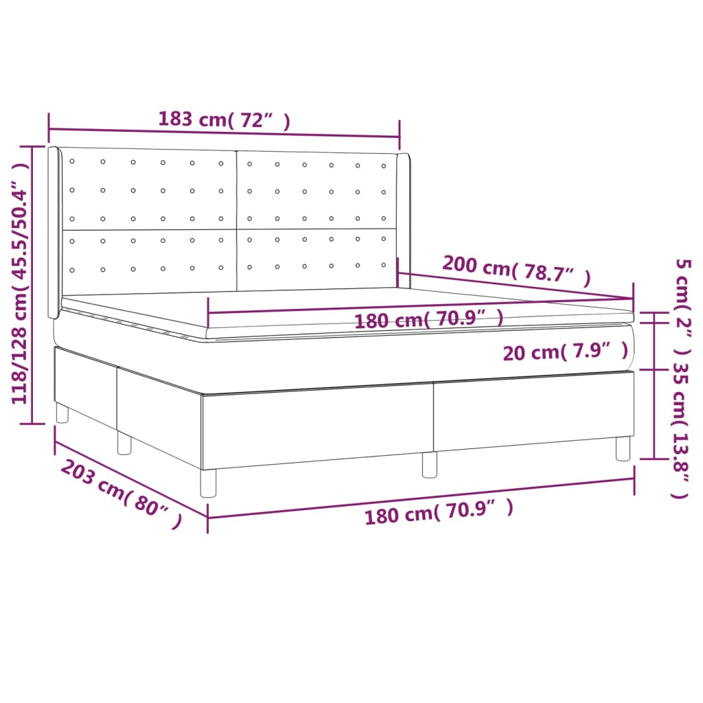 Krevet box spring s madracem LED bijeli 180x200 cm umjetna koža